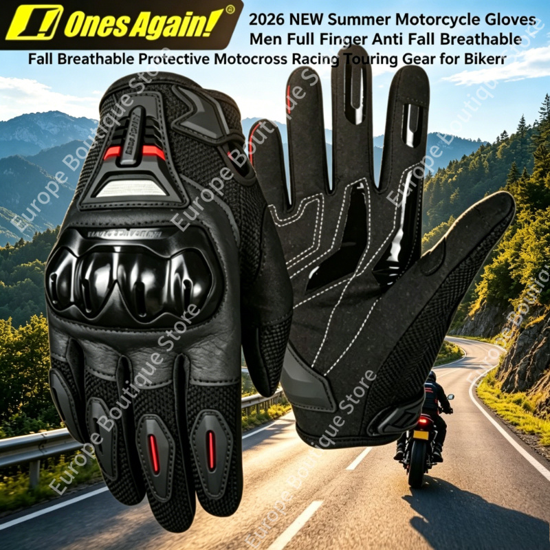 Motorcycle Gear For Summer - ถุงมือมอเตอร์ไซค์แบบเต็มนิ้วสำหรับผู้ชายรุ่นใหม่ปี 2026 ป้องกันการตก ระบายอากาศได้ดี ป้องกันการกระแทก เหมาะสำหรับขับขี่มอเตอร์ไซค์วิบาก
