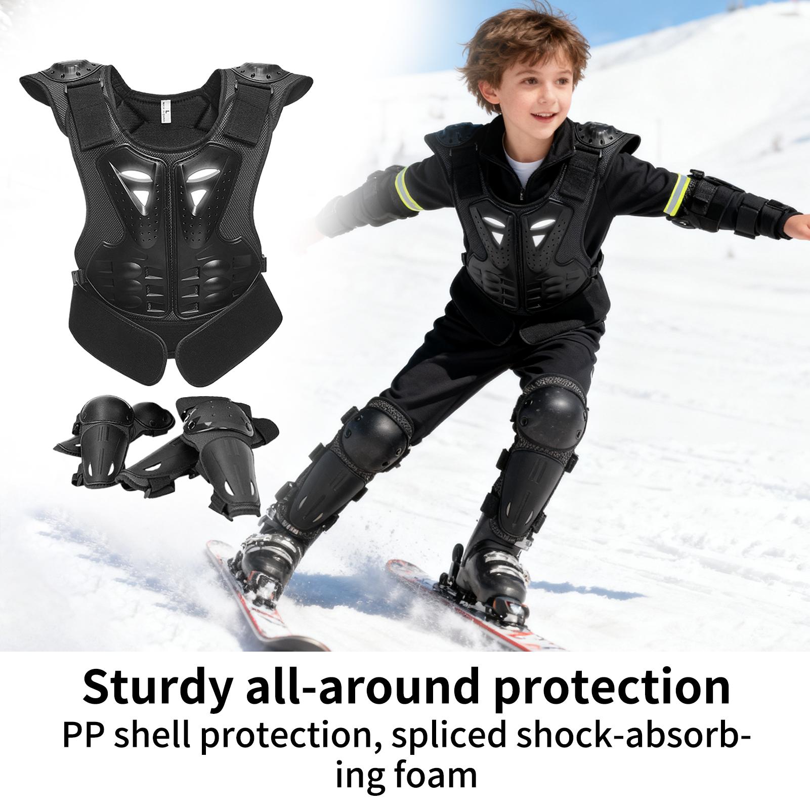 Motorcycle Gear Kids - ชุดป้องกันหน้าอกสำหรับวิบากสำหรับเด็ก พร้อมแผ่นรองข้อศอกและเข่า อุปกรณ์ขี่มอเตอร์ไซค์สำหรับเด็กชายและเด็กหญิง เหมาะสำหรับเล่นสกี สเก็ต และสเก็ตบอร์ด