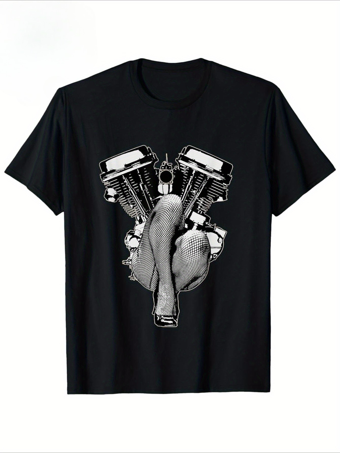 Motorcycle Gear Pattern - เสื้อยืดผู้ชายพิมพ์ลาย Ultra Sexy HD Panhead Pinup