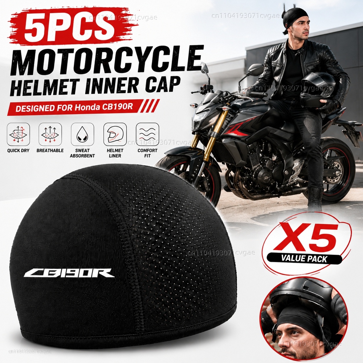 Motorcycle Gear Helmets - 5 ชิ้นหมวกกันน็อคมอเตอร์ไซค์หมวกด้านในแห้งเร็วระบายอากาศได้ดีหมวกแข่งหมวกบางอุปกรณ์สำหรับนักขี่สำหรับฮอนด้า ซีบี 190 อาร์ ซีบี