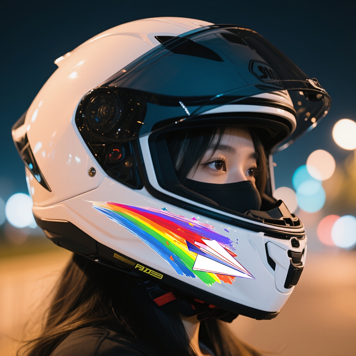 Motorcycle Gear Pattern - สติ๊กเกอร์ติดหมวกกันน็อคมอเตอร์ไซค์ 2 แผ่น ลายเครื่องบินกระดาษสีรุ้งและลายดาวสีรุ้ง เหมาะสำหรับอุปกรณ์มอเตอร์ไซค์