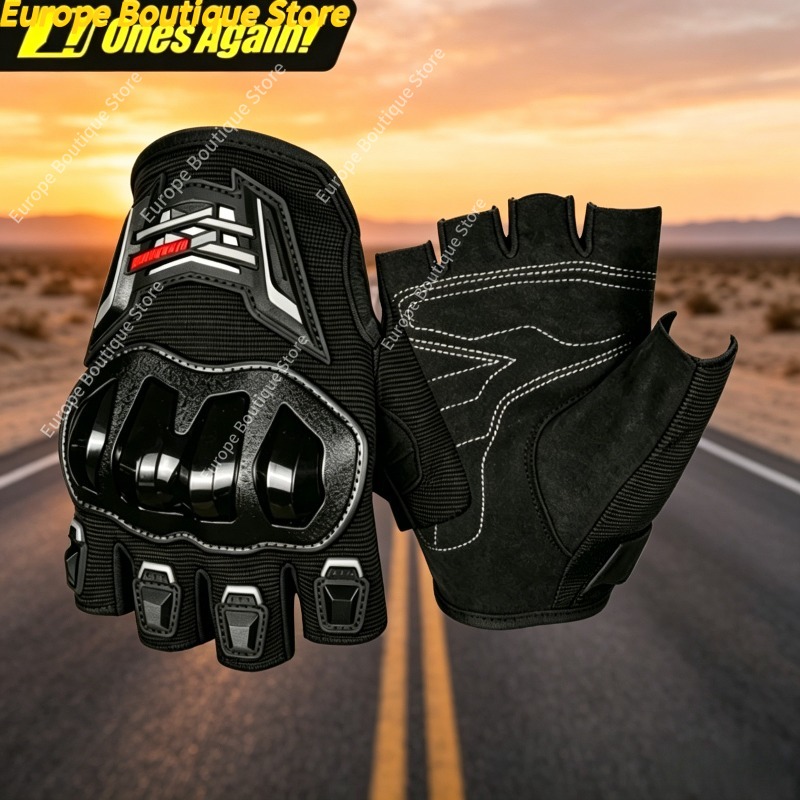 Motorcycle Gear For Summer - ถุงมือมอเตอร์ไซค์แบบครึ่งนิ้วระบายอากาศสำหรับฤดูร้อน ป้องกันการลื่น ป้องกันการตก ทนทานต่อการสึกหรอ อุปกรณ์ขับขี่สำหรับผู้ชาย