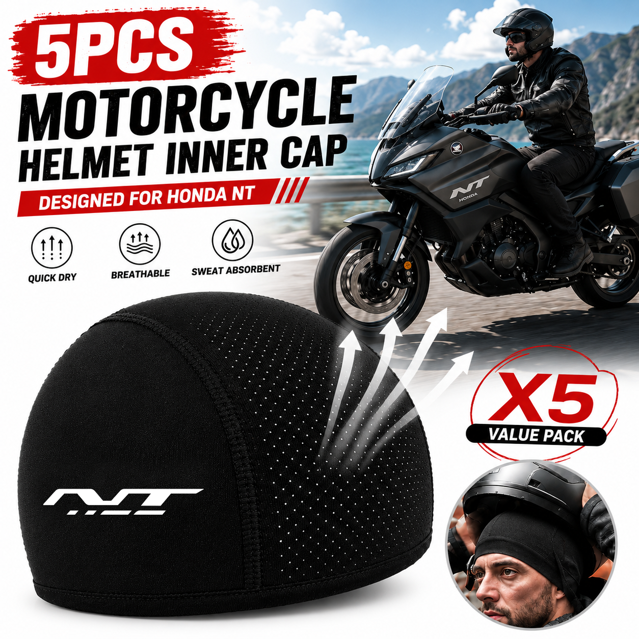 Motorcycle Gear Helmets - 5 ชิ้นหมวกกันน็อคมอเตอร์ไซค์หมวกด้านในแห้งเร็วระบายอากาศได้ดีหมวกแข่งหมวกบางนุ่มอุปกรณ์สำหรับนักขี่สำหรับฮอนด้า NT1100 NT 1100 2022