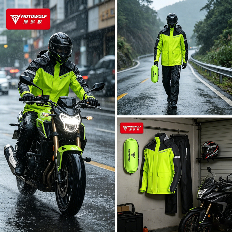 Motorcycle Gear Rain - ชุดกันฝนสำหรับขี่มอเตอร์ไซค์ MOTOWOLF พร้อมอุปกรณ์เสริม ชุดกันฝนแบบกันน้ำ แถบสะท้อนแสง ผ้าคลุมรองเท้าแบบซ่อน