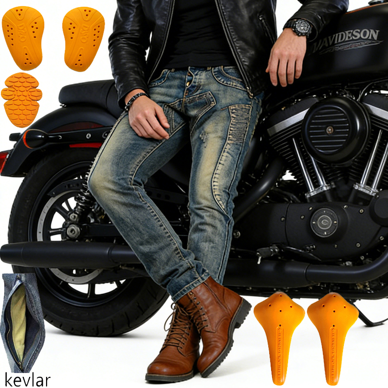 Motorcycle Gear Urban - กางเกงยีนส์มอเตอร์ไซค์เคฟลาร์ผู้ชาย ใยอะรามิดเสริมความแข็งแรง ป้องกันการกระแทก กางเกงขี่มอเตอร์ไซค์แบบเรโทร อุปกรณ์นิรภัยสำหรับการเดินทางในเมือง 036