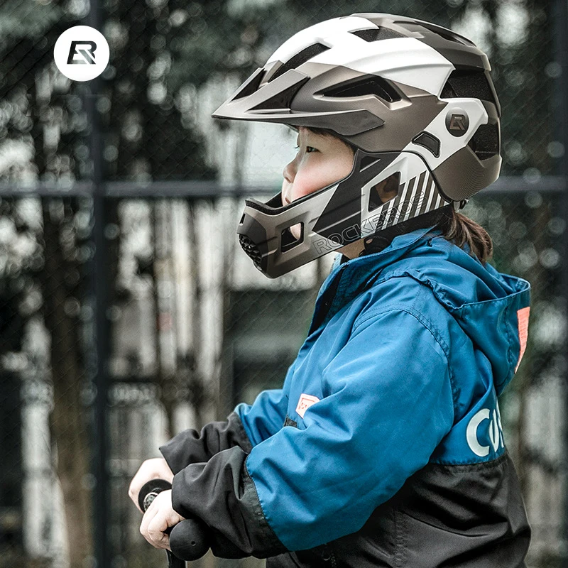 Motorcycle Gear Kids - หมวกกันน็อคจักรยานเด็ก ROCKBROS แบบถอดได้เต็มใบ สำหรับเด็กเล่นกีฬา ปั่นจักรยานเสือภูเขา ขี่มอเตอร์ไซค์