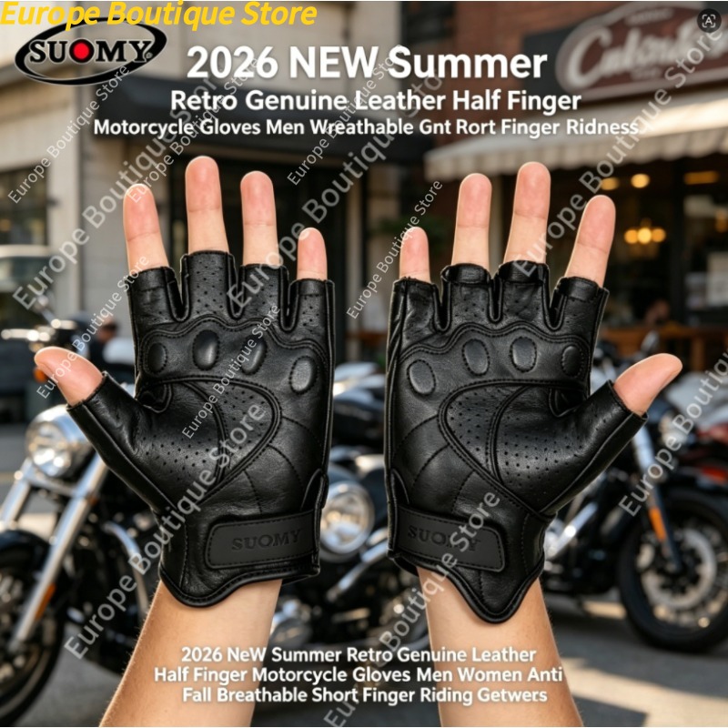 Motorcycle Gear For Summer - ถุงมือมอเตอร์ไซค์แบบครึ่งนิ้วหนังแท้ฤดูร้อนย้อนยุคป้องกันการตกระบายอากาศได้ดีอุปกรณ์ขี่สำหรับผู้ชายผู้หญิง