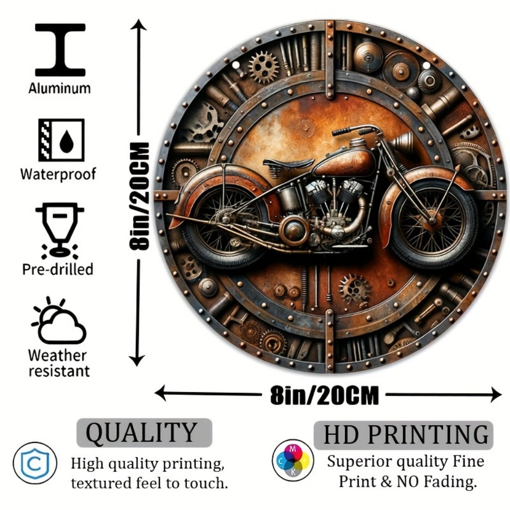 ป้ายโลหะทรงกลมลายอุปกรณ์มอเตอร - Motorcycle Gear Pattern บทวิจารณ์และราคา